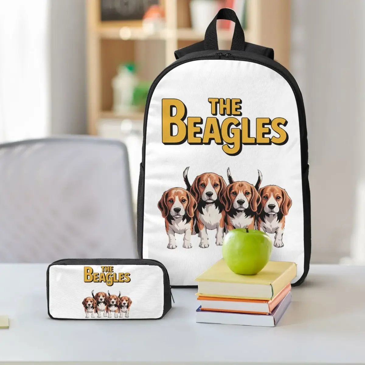 The Beagles Four Beagle Dog Crossing Backpack BookBag School Bag Computer Shoulder Bags 3ps Insulated Lunch Bag Pencil Case