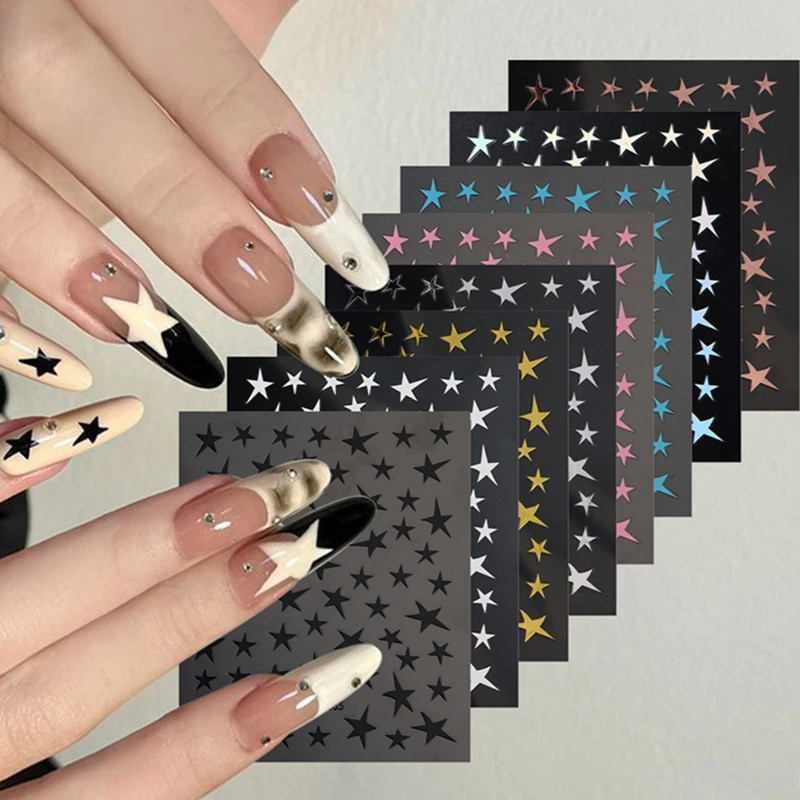 

Новые наклейки для ногтей: 8 цветов, звезды, неправильные пентаграммы, лазерные, блестящие, самоклеящиеся, для маникюра, декора, фольга, DIY
