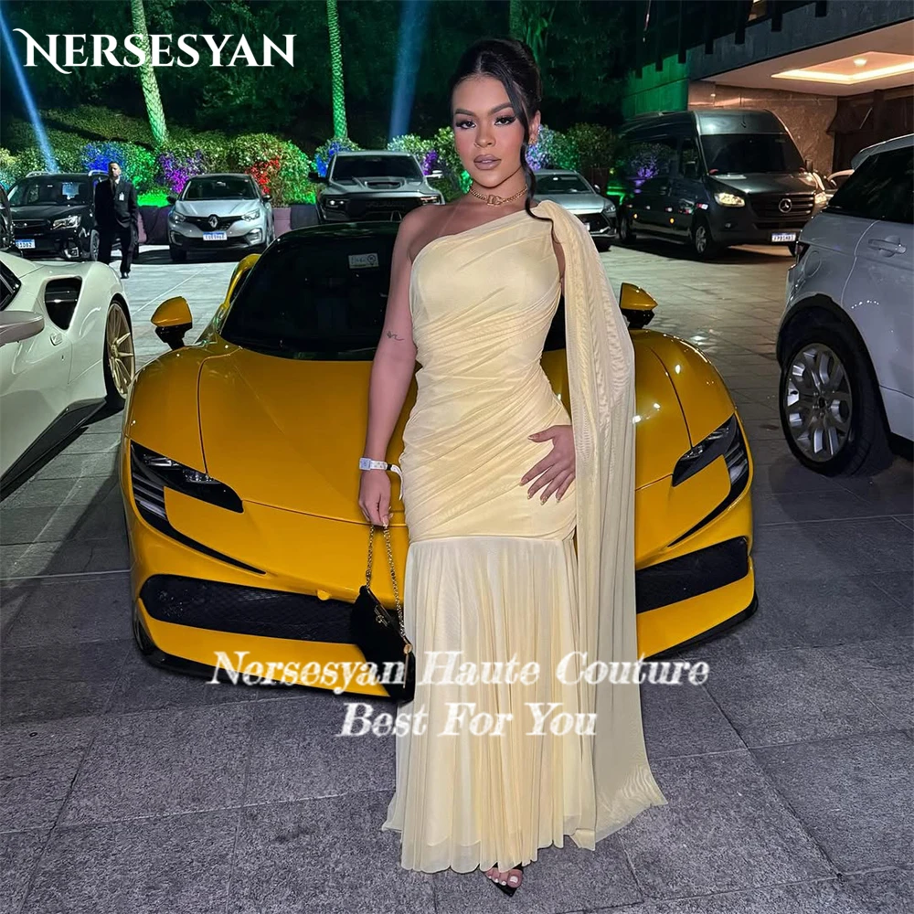 Nersesyan – robe de soirée de forme sirène, asymétrique épaule dénudée, manches Cape, plissée, élastique, robes de bal, personnalisées, 2025
