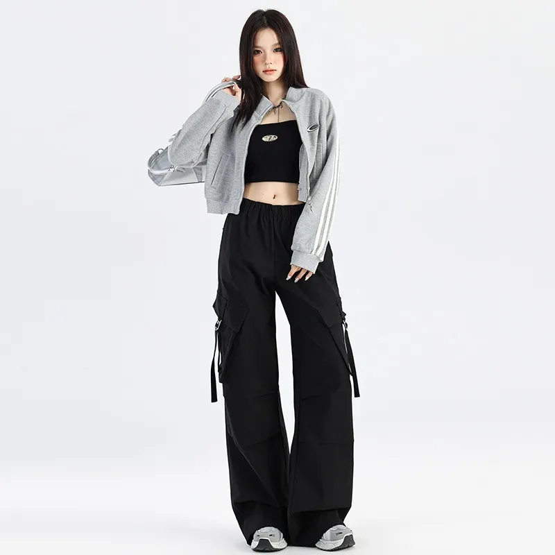 

Black American Style Street Elathe Crane Pants Women's Autumn 2024 New Loose Casual Wide Leg Straight Leg Pants