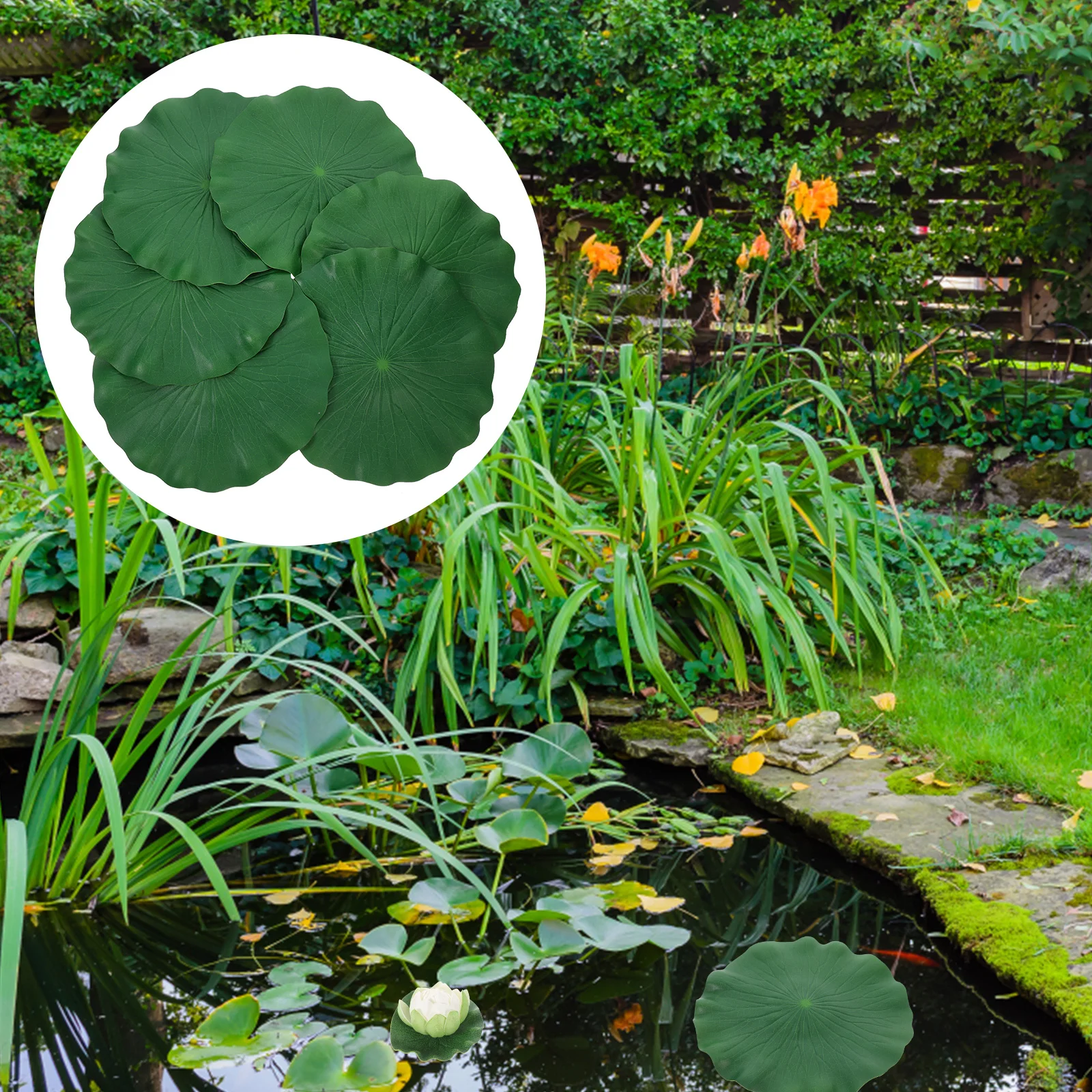 

6 pcs Pu Artificial Floating Lotus Leaves Fish Tank Pond Decor Simulation Foliage Pool Bathtub Stage Props Green 28Cm