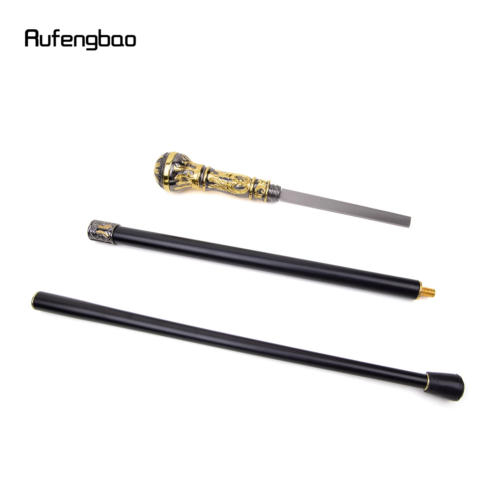 Luxo Rodada Handle Walking Stick com Prato Oculto, Prato de Cana, Cosplay Crosier, Moda de Defesa Pessoal, Preto Dourado, 93cm