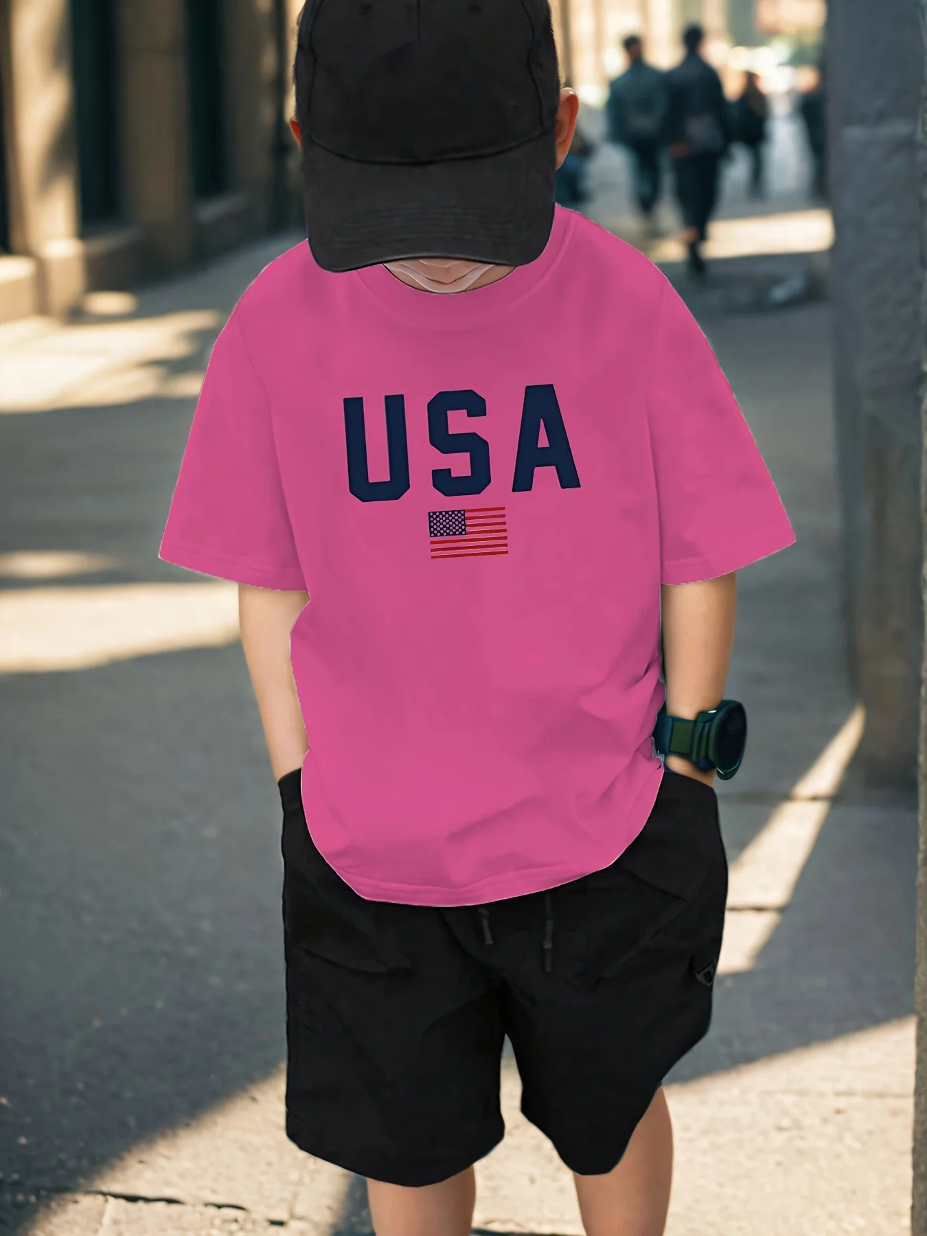 Boys Summer Short Sleeve T‑Shirt, American USA Flag Print Crew Neck Casual Top for Teen Boys Daily School Travel Outdoor Wear