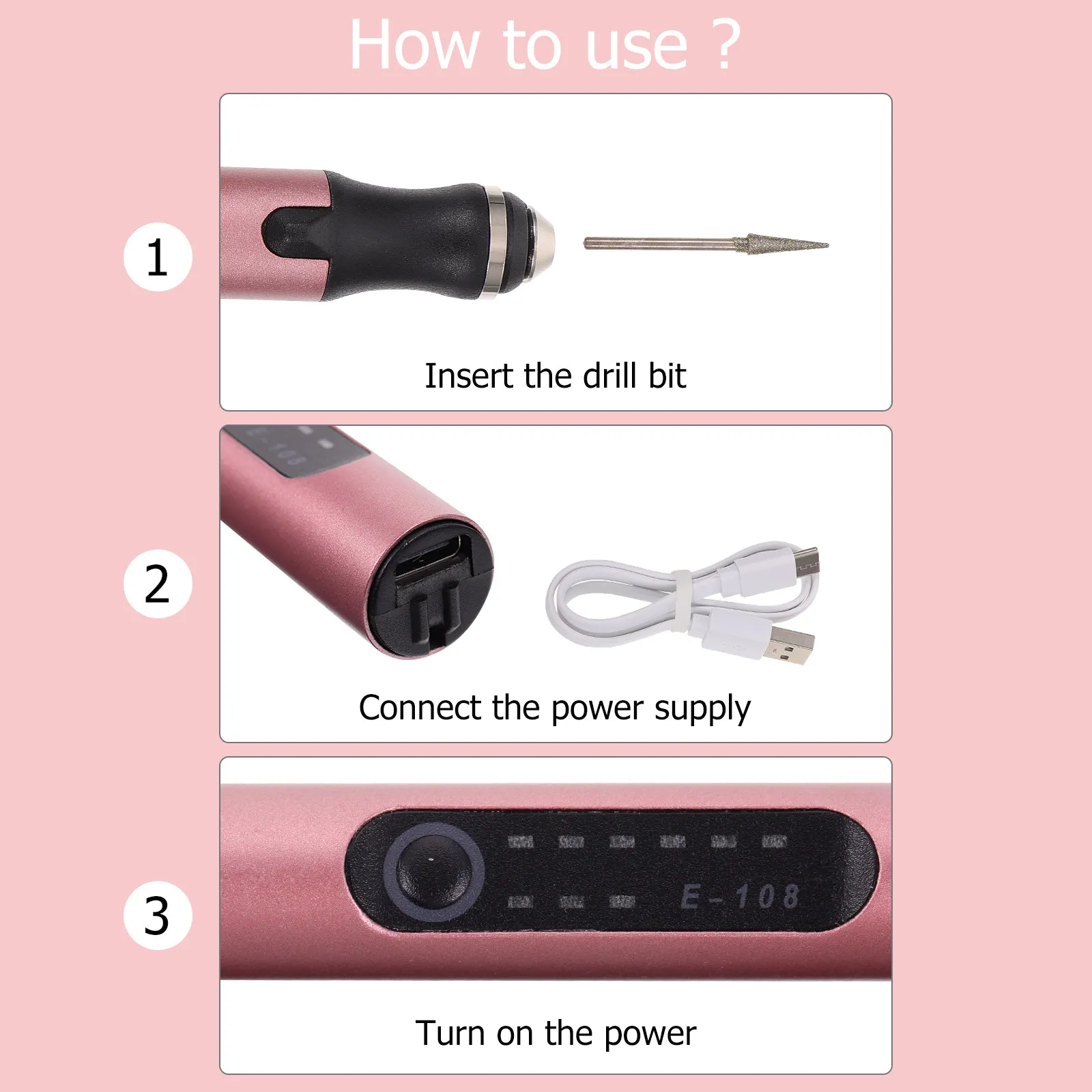 

1Set Electric Nail Grinder Durable Portable Manicure Polisher USB Powered Multifunctional Nail Art Tool Portable Manicure Tool