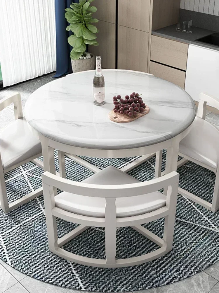 Chairs Set Simple Modern Small Apartment Home One Table 4 Chairs Invisible Space-Saving round Dining Table