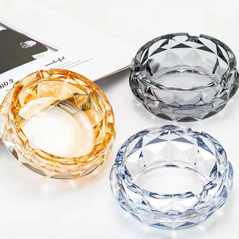 Large Light Luxury round Glass Ashtray Creative Personality Hotel Ktv Living Room Home Crystal Ashtray