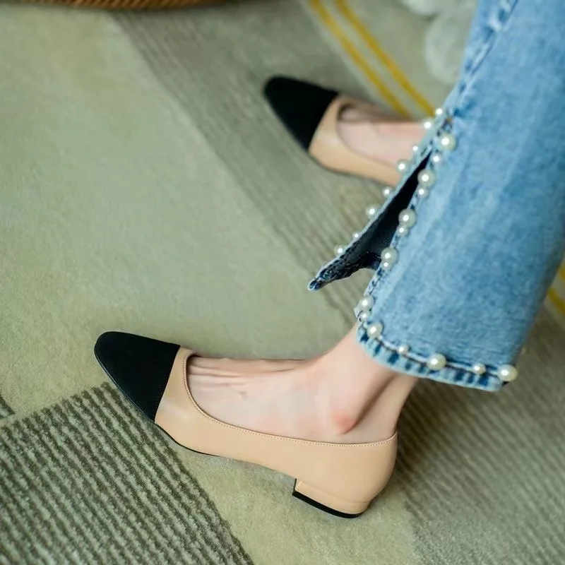 Retro High Heels Sandals For Women Dress Shoes Closed Square Toe Mules Elegant Low Heels Pumps Wedding Shoe Casual Flat Shoes 42