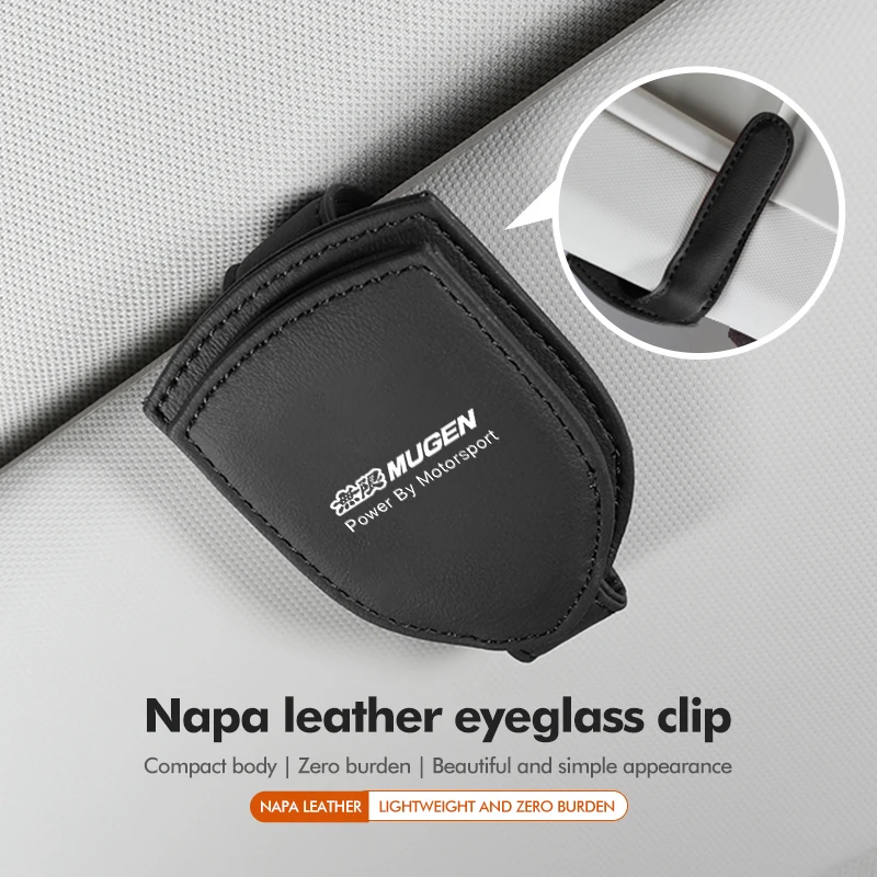 For Honda Car Visor Glasses Clip Leather Sunglasses Holder Magnetic Glasses Clip Mugen Power Accord Civic vezel Crv City Jazz view 3