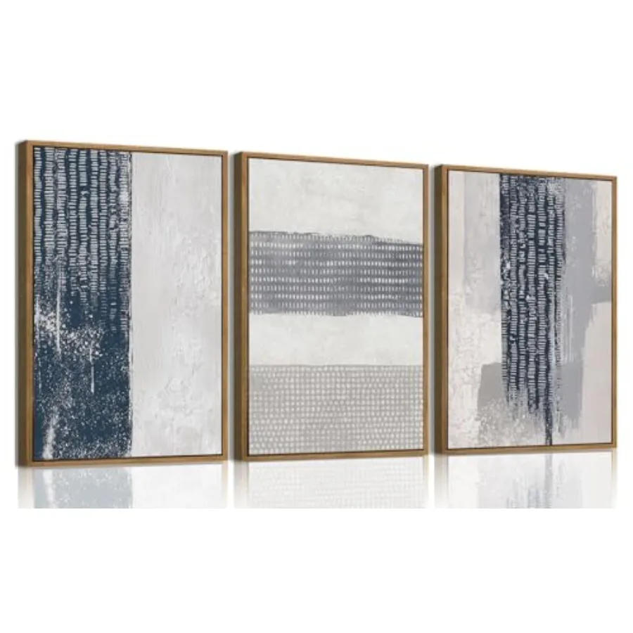 

Набор из 3 картин в рамах: абстрактный декор для стен, темно-синие текстурные изображения, современное минималистичное искусство на холсте, большие роскошные картины