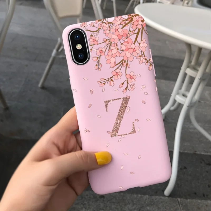 Luxury Crown Flower Letters A-Z Phone Case For iPhone X XS XR XSMAX Shockproof Non-Slip Silicone Soft Back Cover Shell Fundas