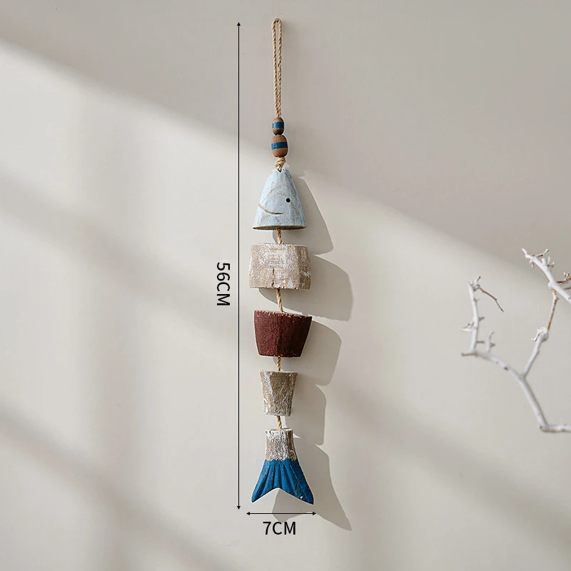 Vintage Mediterranean Style Rural Solid Wood Fish Skewer Pendant,Antique Wooden Home Decor Suitable for Multiple Scenarios