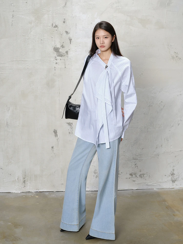 

Женская рубашка Miss Neko с длинным рукавом и тонким полосатым дизайном, повседневная, в тонкую полоску, для осеннего сезона, уникальная и стильная.