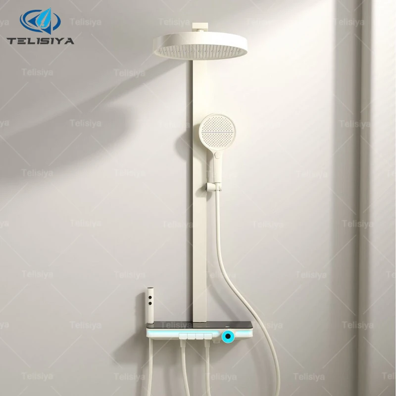 

Комплект для душа с термостатом и цифровым дисплеем, молочно-белый, с эффектом атмосферной подсветки для ванной комнаты