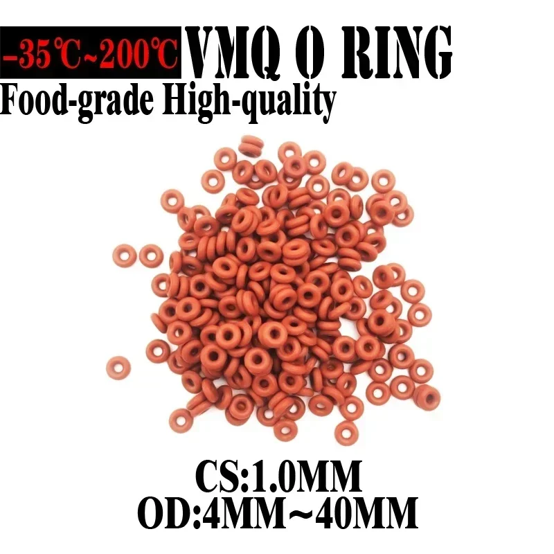 50pcs Red VMQ Silicone Ring Gasket CS 1mm OD 4mm ~ 40mm Silicon O Ring Gasket Food Grade Rubber O-Ring Vmq Assortment Hvac Tools