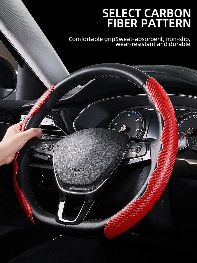 1 Paar Kohle faser Leder Auto Lenk abdeckung 1k Mikro faser Leder PVC Rad Booster Abdeckung rutsch fest universell – Detail 6