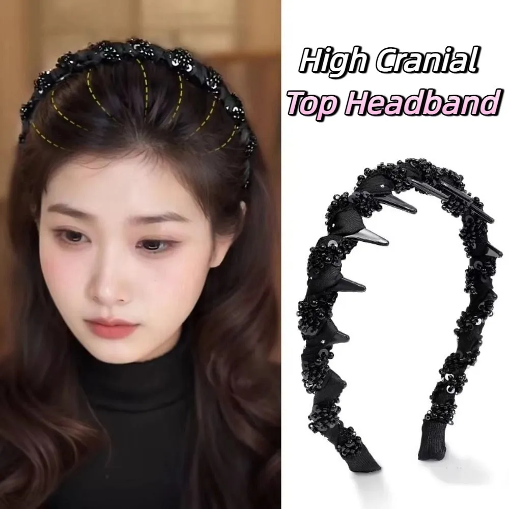 

Toothed Wave Headband with Beaded Korean Style Fluffy Face Wash Hairband Elasticity Headwear High Cranial Top Headband Student