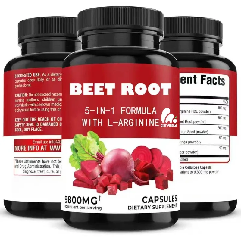 Grape Seed, Moringa, and Ginger Beet Root Capsules -5-in-1 Beet Supplement - Equivalent to 9800mg-60 capsules per serving