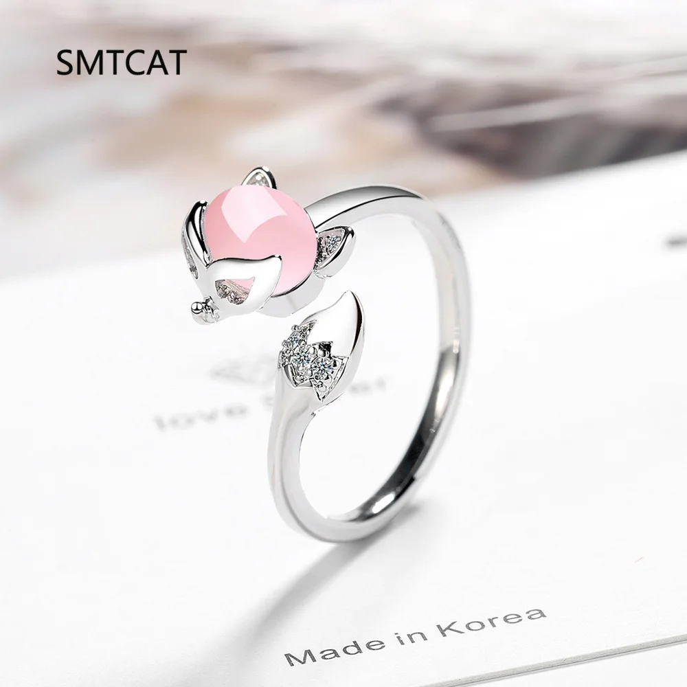 

Твердое кольцо из стерлингового серебра 925 пробы с лисой для женщин, винтажный подарок ручной работы, милые открывающиеся кольца с лисой, Anillos, подарок на день рождения