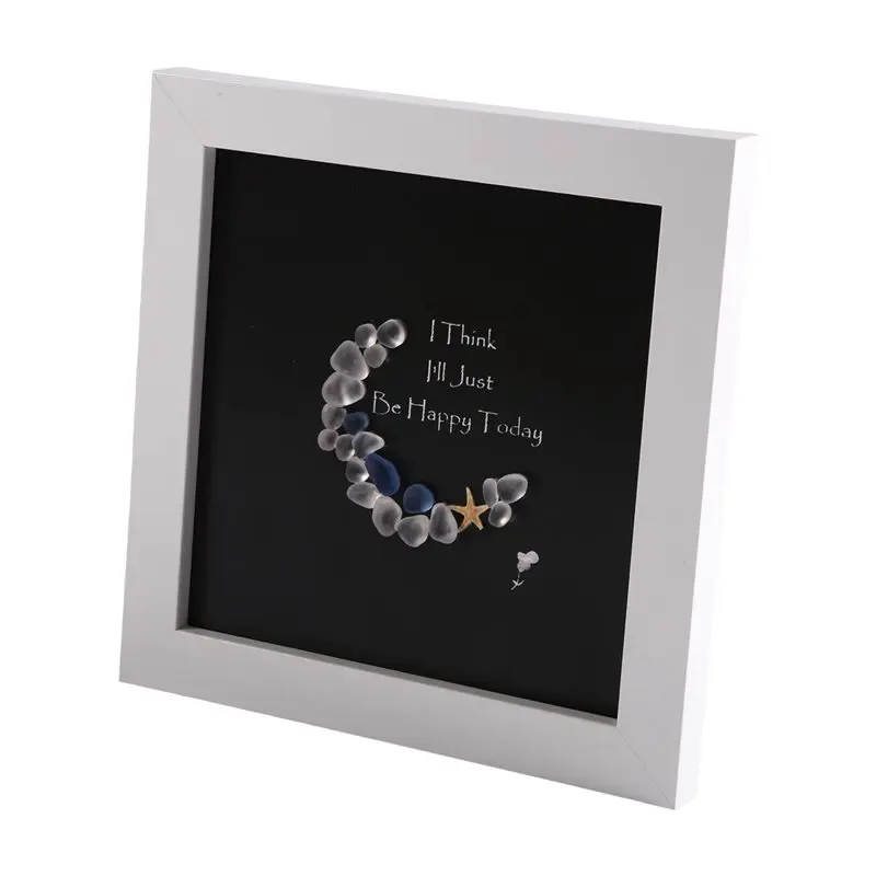 TKOH-Handmade Sea Glass Moon Art, I Think I' Ll Just Be Happy Today. For Mom& Women, Wall Decoration Crescent Design