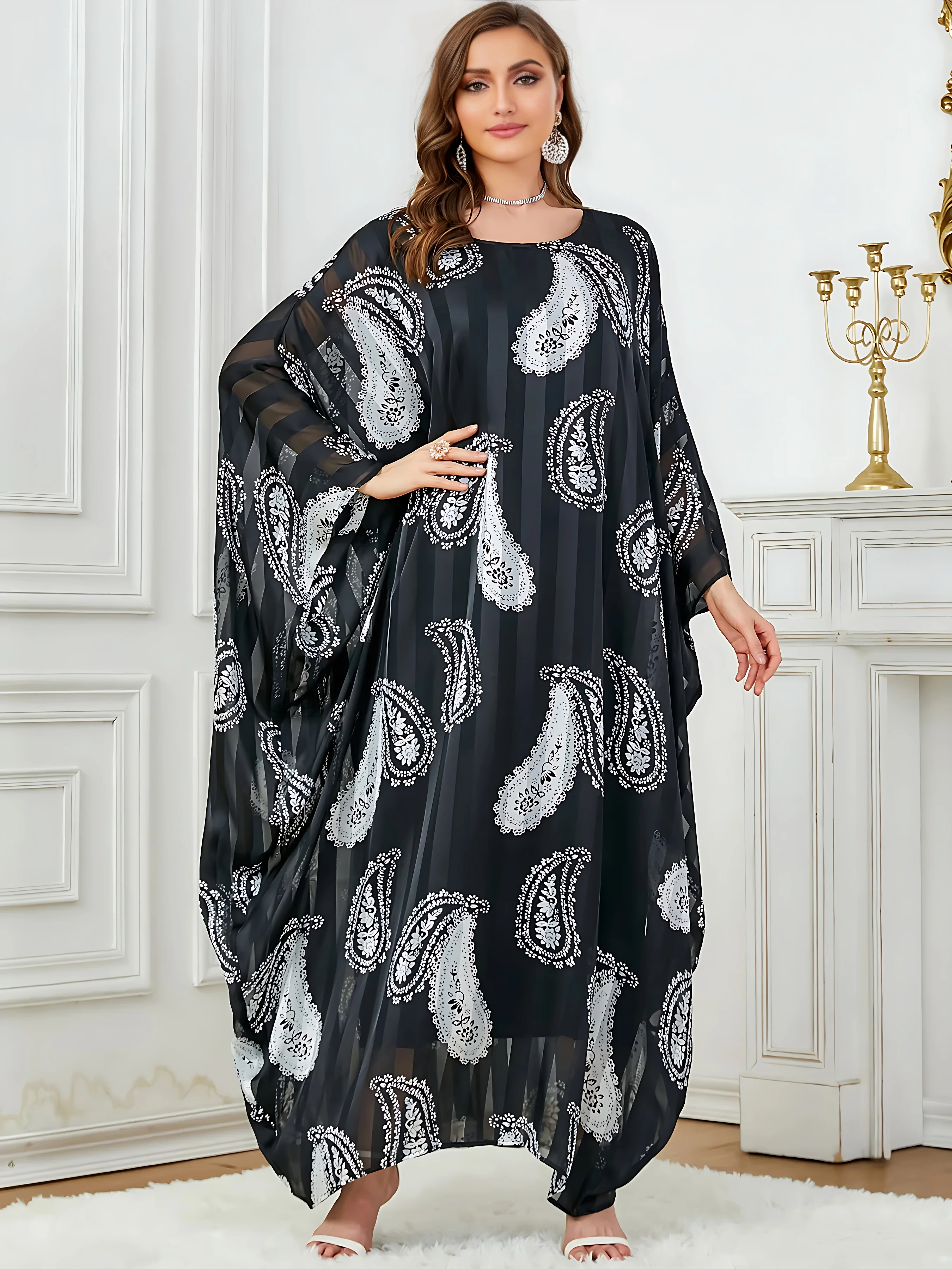 Dubai Evening Gown Abayas for Muslim Women Arab Ladies Black Indonesian Bat Sleeve Dress Loose Robe Djellaba Islam Maxi Kaftan