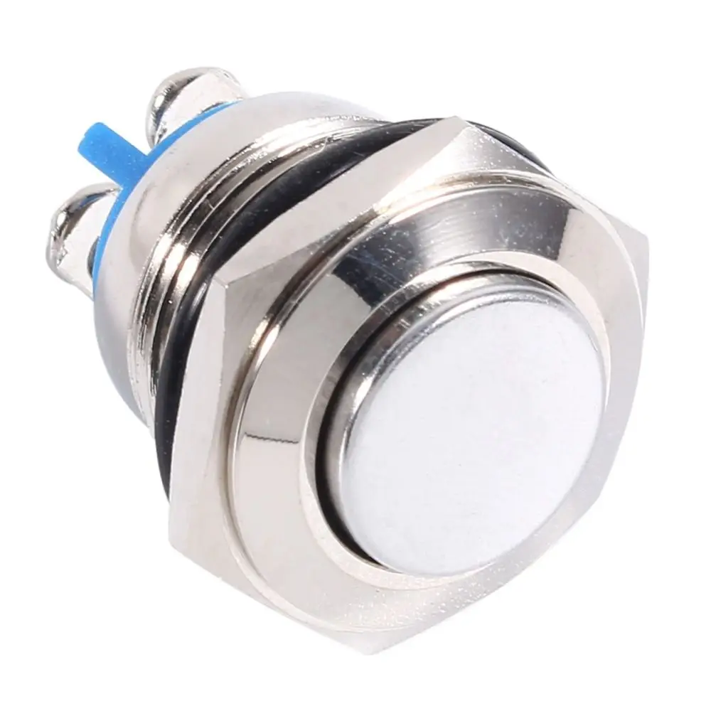 Durable Stainless Steel Push Button Switch 16MM Reset High Round Head Metal Switch Flat Top Self-Resetting Switch Car Horn