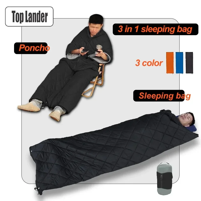 

3 In 1 Tourist Sleeping Bag Poncho Quilt Blanket Camping Sleeping Bags Gears For Outdoor Camp Trekking Backpacking Tourism