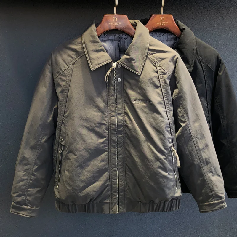 

Winter men's down jacket with a versatile collar, fashionable and trendy, casual, cold resistant, warm and solid color coat