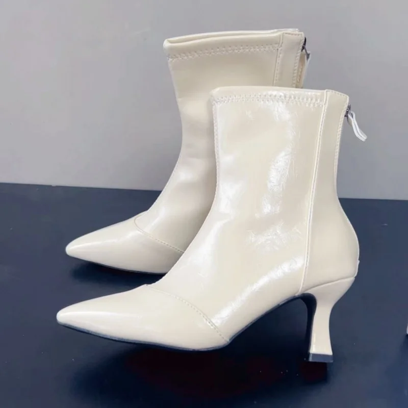 Women's Ankle Boots Pointed Toe Soft-soled Sleeve Design, PU Upper, Simple and Versatile Style, Autumn Casual Wear Chelsea Boots