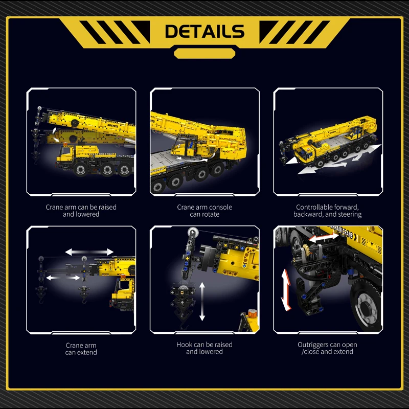 MOLD KING 17073 17074 การวิเคราะห์เมืองวิศวกรรมLTM1110 Mobile Crane APPรีโมทคอนโทรลอาคารบล็อกรถบรรทุกของเล่นสําหรับผู้ใหญ่