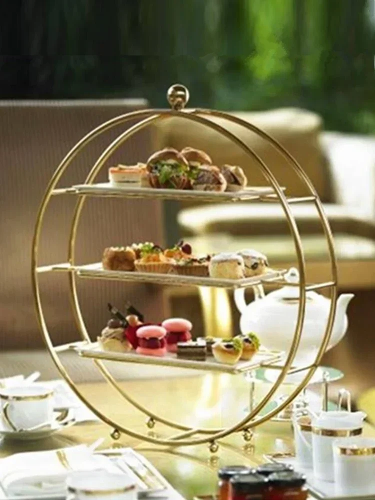 Afternoon refreshment rack dessert table round buffet three layer tray