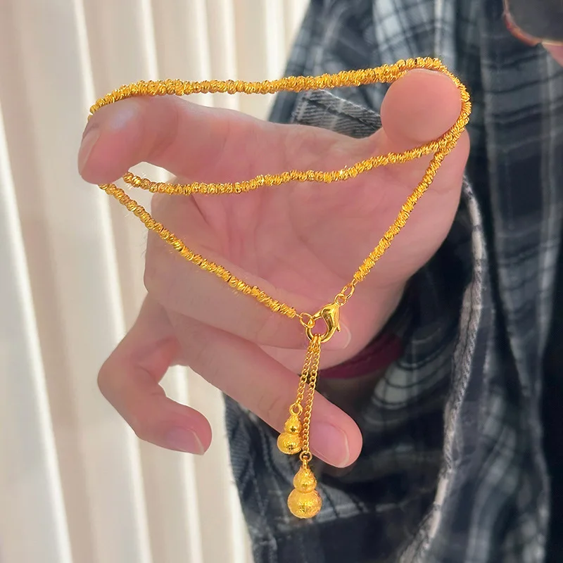 9999 24K real gold store same style women's gold necklace collarbone bracelet girlfriend birthday gift beautiful jewelry