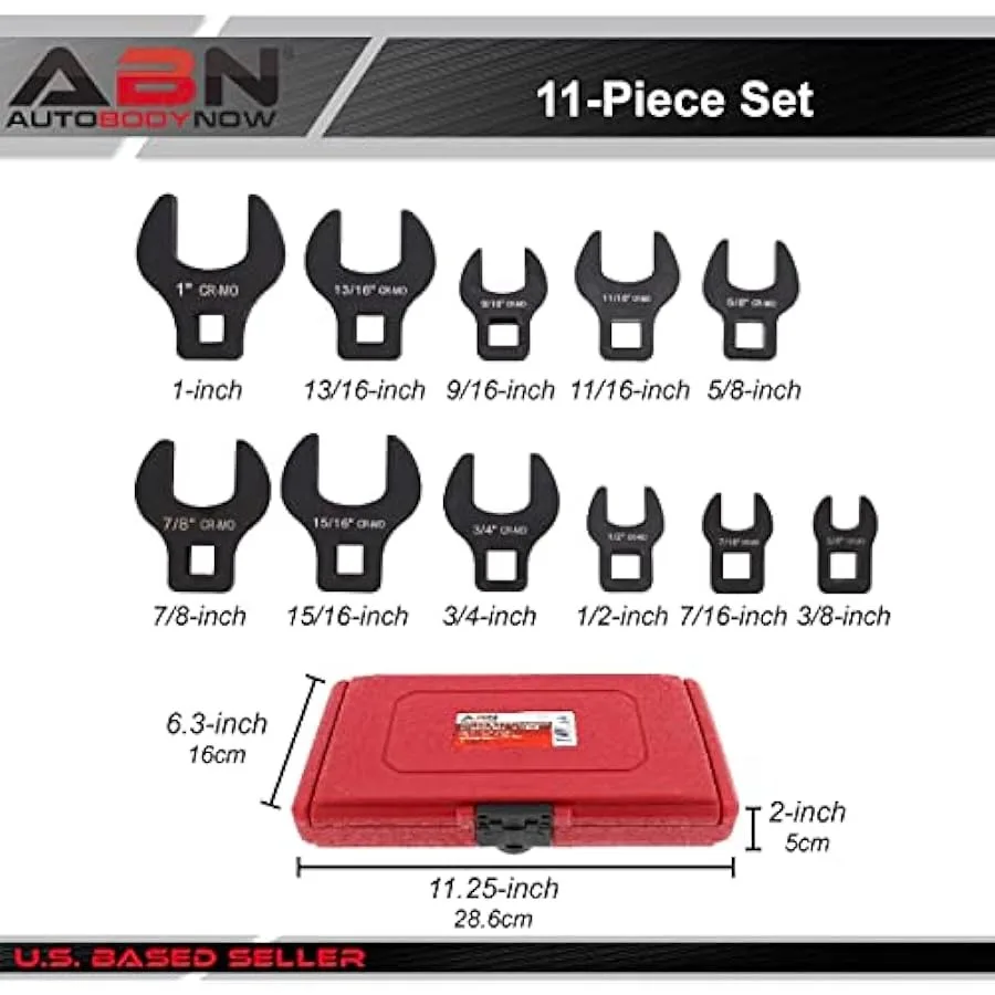 ABN Crowfoot Wrench SAE Standard 3 8in Drive 11-Piece Set for When Regular Sockets Wrenches Cannot Get the Job Done