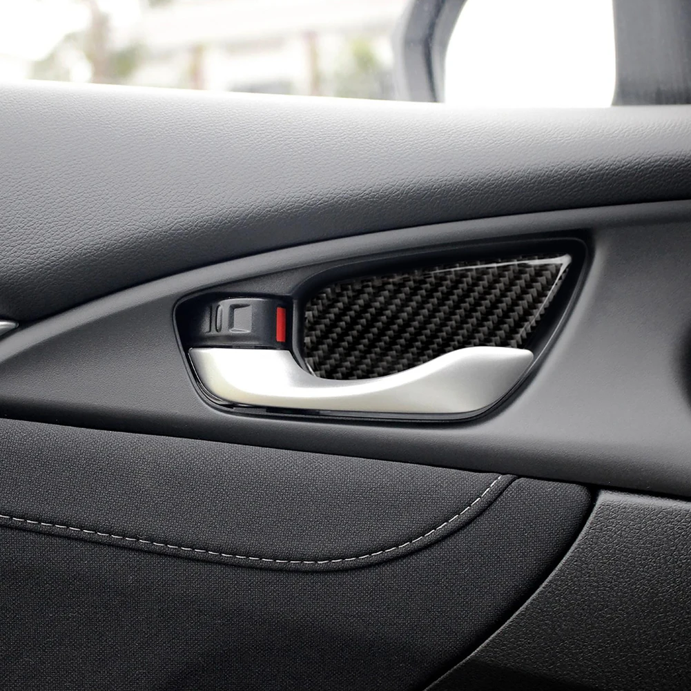 4pcs Car Interior Door Handle Bowl Cover Trim Carbon Fiber Decor Sticker For 2016-2019 Honda Civic 10th Gen Car Accsesories