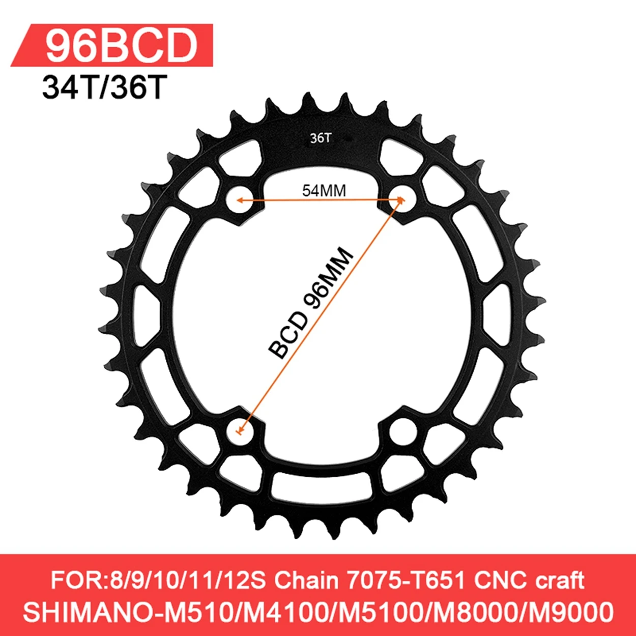 WUZEI MTB Bicycle Chainring 96 BCD Mountain Bike Chainwheel 12S 11S 10S 34T 36T 38T Sprocket for Shimano MT510 M5100 M7000