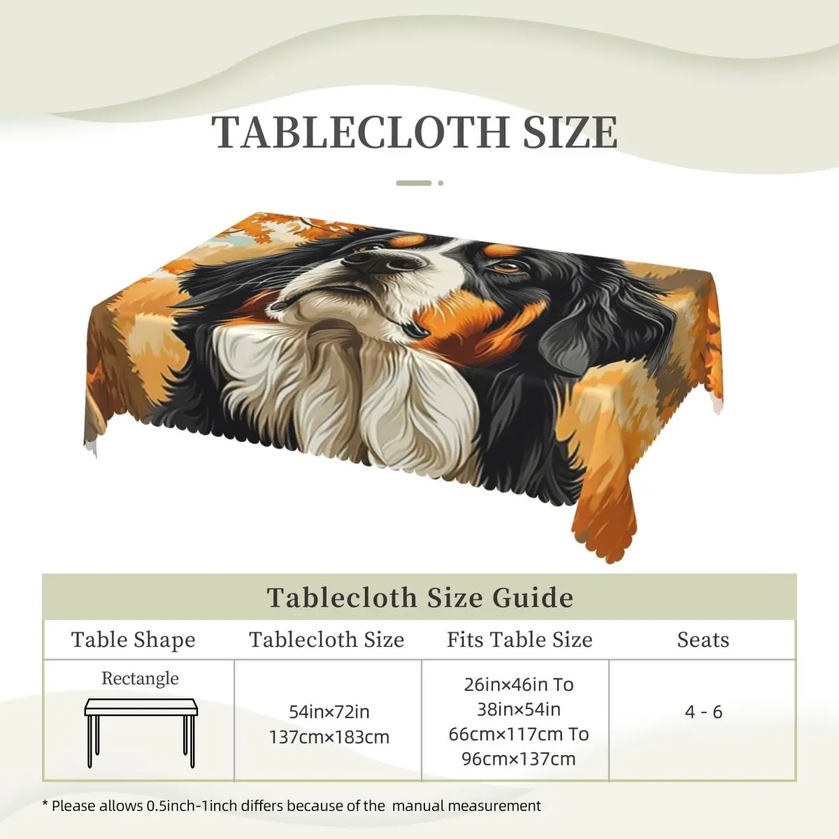 Bernese Mountain Dog In Autumn Custom Rectangular Tablecloth Waterproof Table Cover for Dining Events Table Cloth