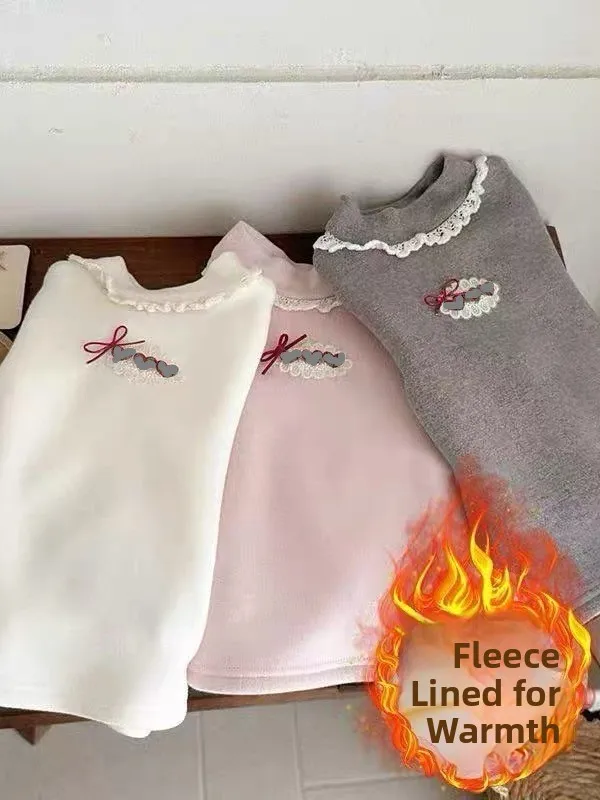 女の子用裏地付きロングスリーブハイネック暖かいベースレイヤー、トレンディなベビーガールズファッション服、スタンドフィットカジュアル、バタフライ...