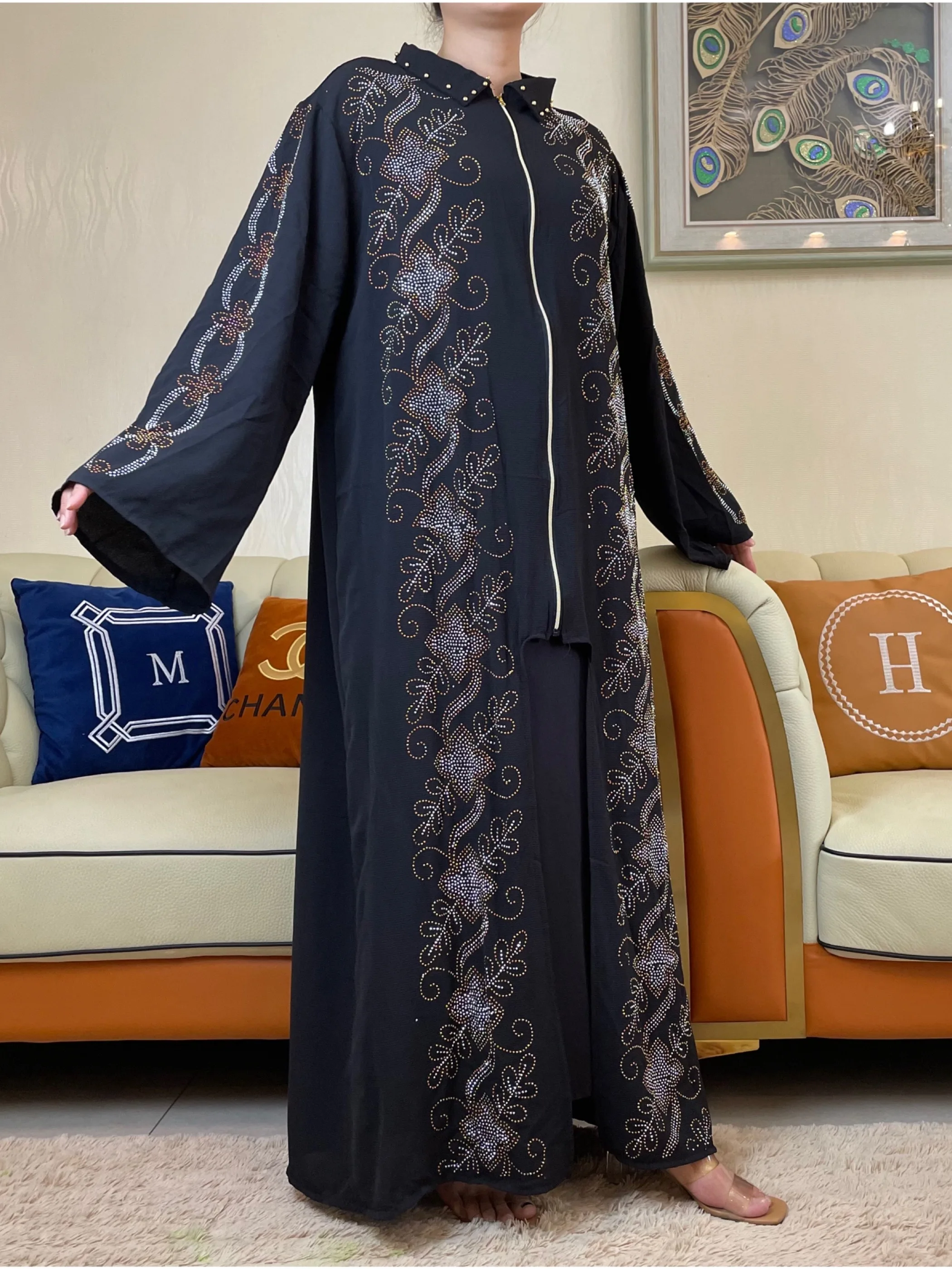 Neue Abayas Für Frauen Elegante Hijab Kleid Dubai Türkei Muslim Langarm Kaftan Marocain Glänzende Steine Kimono Islamische Kleidung