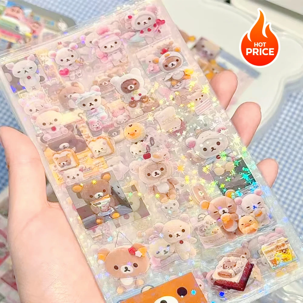 

5pcs cute Hello Kitty Rilakkuma Cartoon Die-cutting Sticker Cute Cat Flashing Laser Stickers Anime Handbooks Stickers new