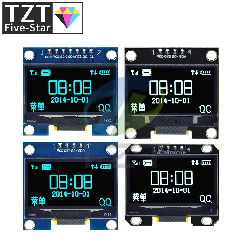 Imagem -03 - Módulo Oled Spi e Iic I2c Polegada Cor Branca e Azul Módulo de Display Led Lcd Comunicar 128x64