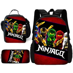 Mochila Escolar Ninjagos para Crianças, Lunch Bags, Lápis Bags, Meninos e Meninas, Melhor Presente, Jogo, 3 Pcs/Set