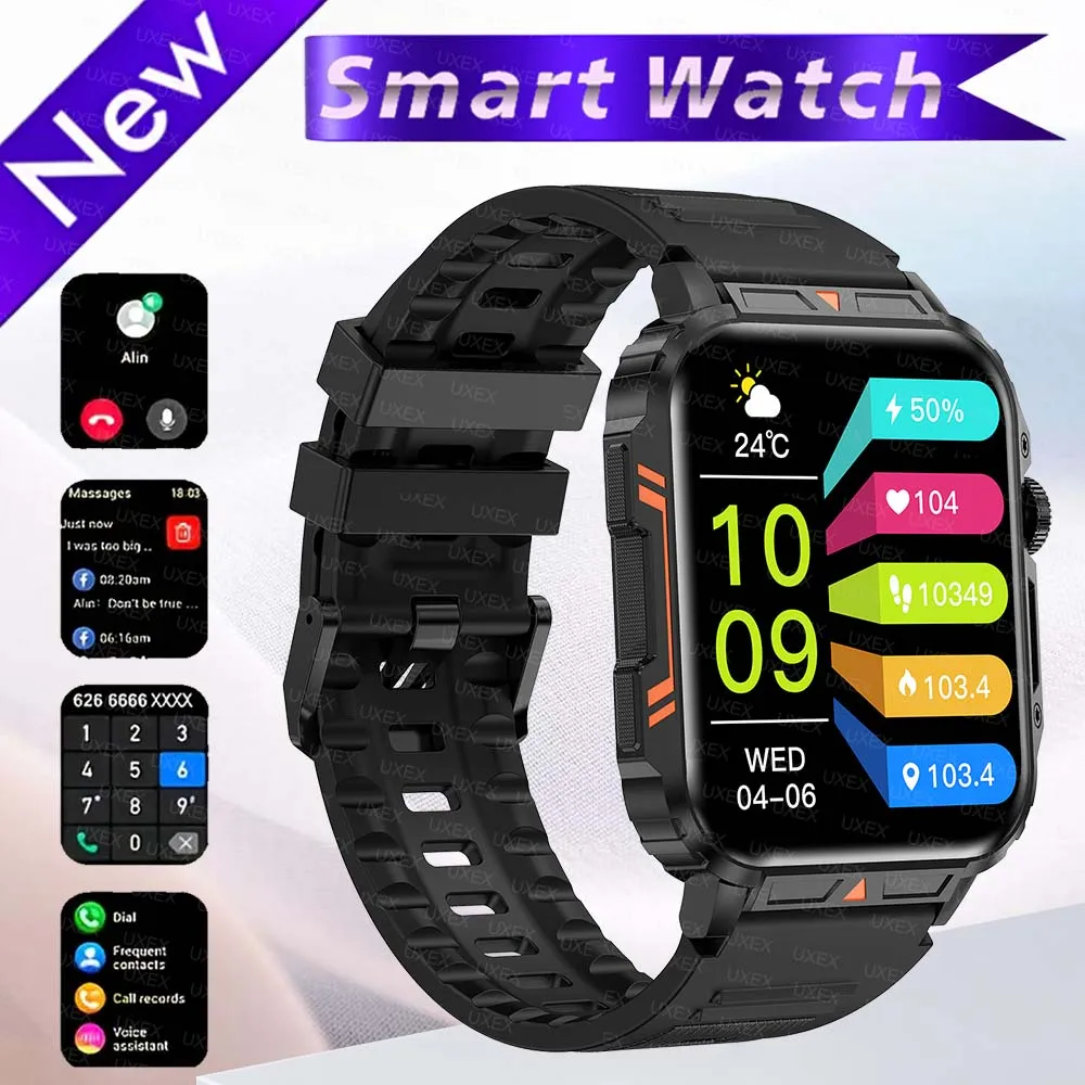 ساعة ذكية للرجال عسكرية 1.95 بوصة تتبع الصحة بلوتوث دعوة اجتماع هدية Smartwatch اللياقة البدنية الساعات الرياضية لنظام أندرويد Ios