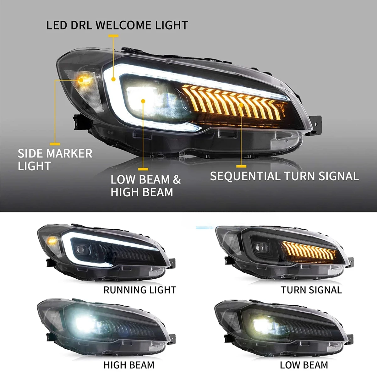 Full LED Headlamps For Subaru WRX STI 2015 2016 2017 Auto Accessories Clear Front Lamps Assembly w/ Dynamic Welcome Running Lamp