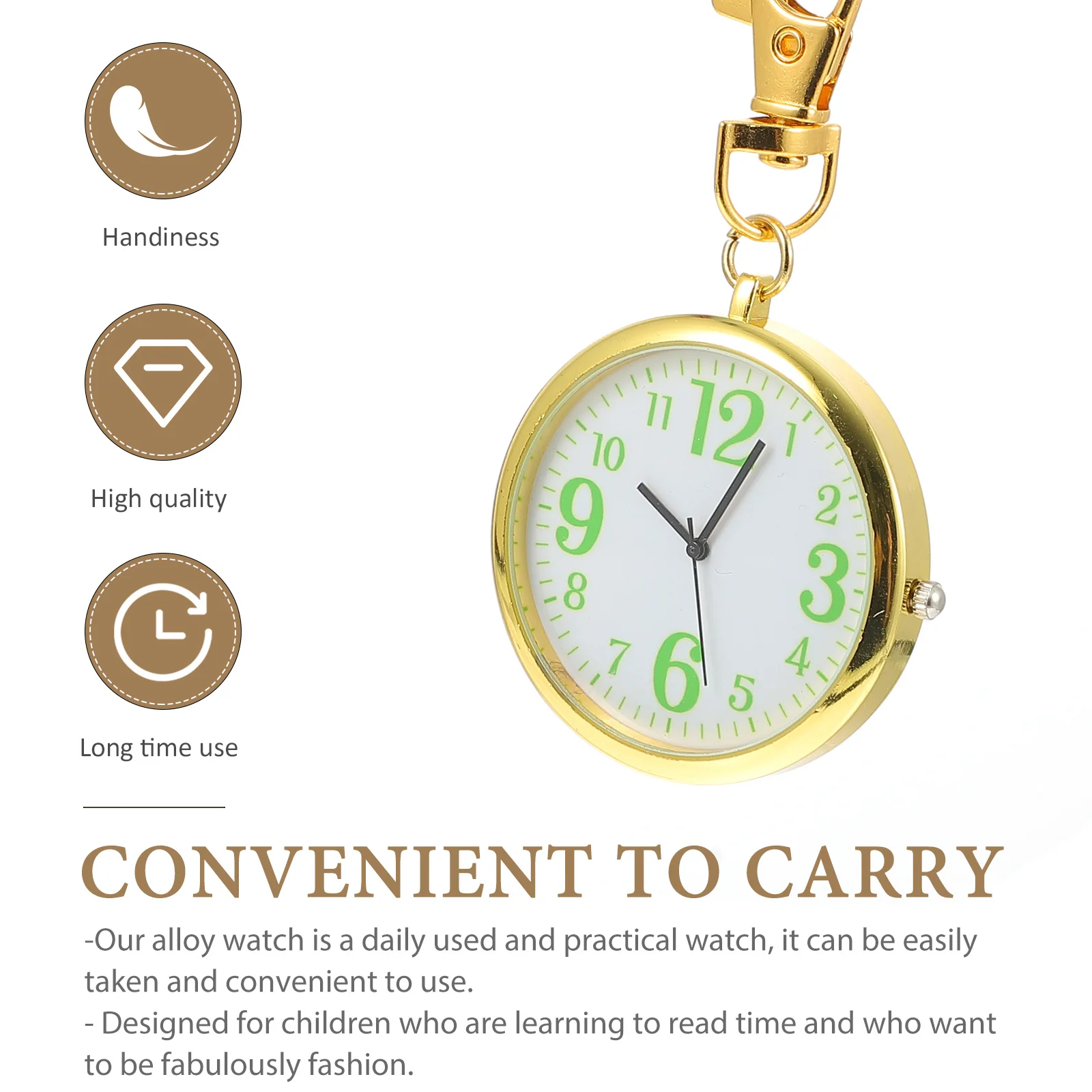 ساعة جيب مصنوعة من خليط معدني لكبار السن، زجاج مقاوم للضغط، تصميم معلق خفيف الوزن لامتحان الممرضات الطبية، قرص كبير