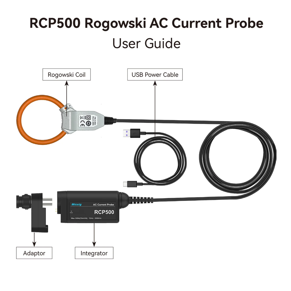 Micsig Rogowski AC Current Probe Oscilloscope Probe High Voltage Differential Probe Kit Portable Multifunction RCP500 SATO1004