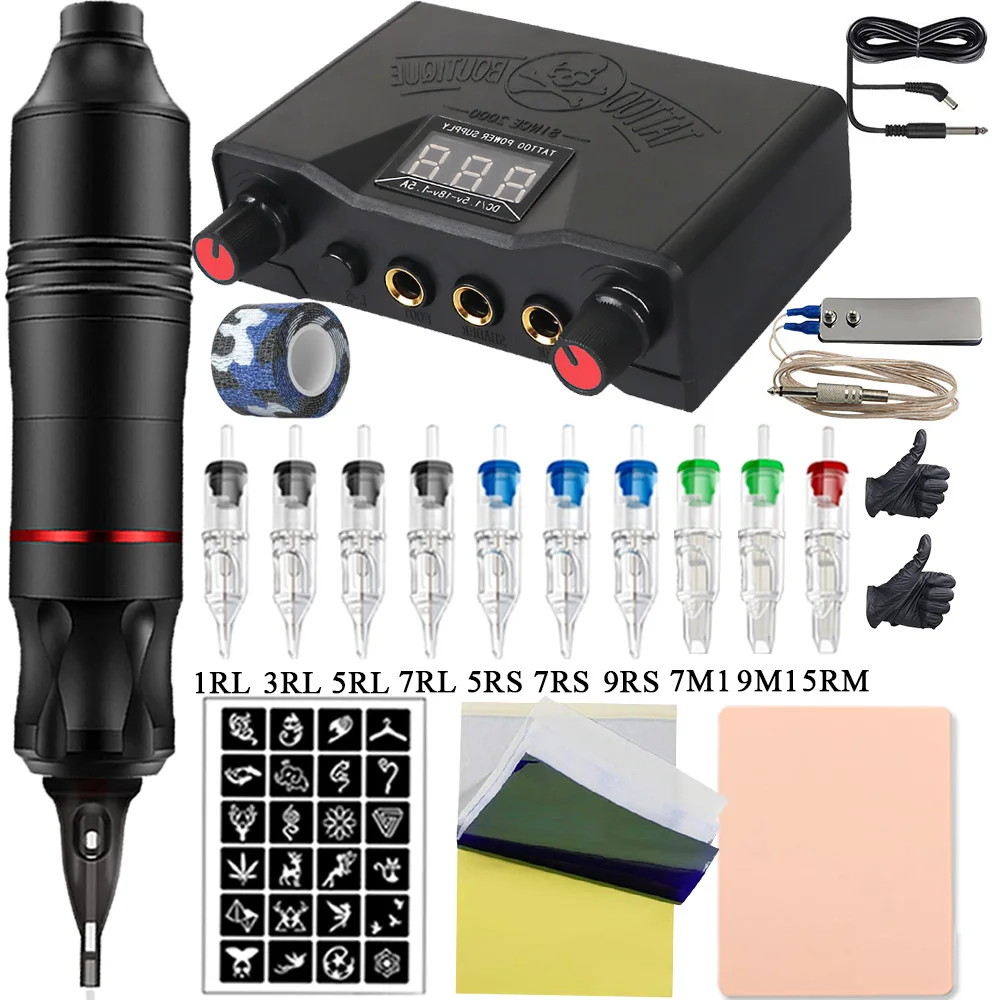 

Professional Tattoo Cartridge Pen Kit Rotary Tattoo Pen Power Supply Cartridge Needles Tattoo Kits for Permanent Makeup Body Art