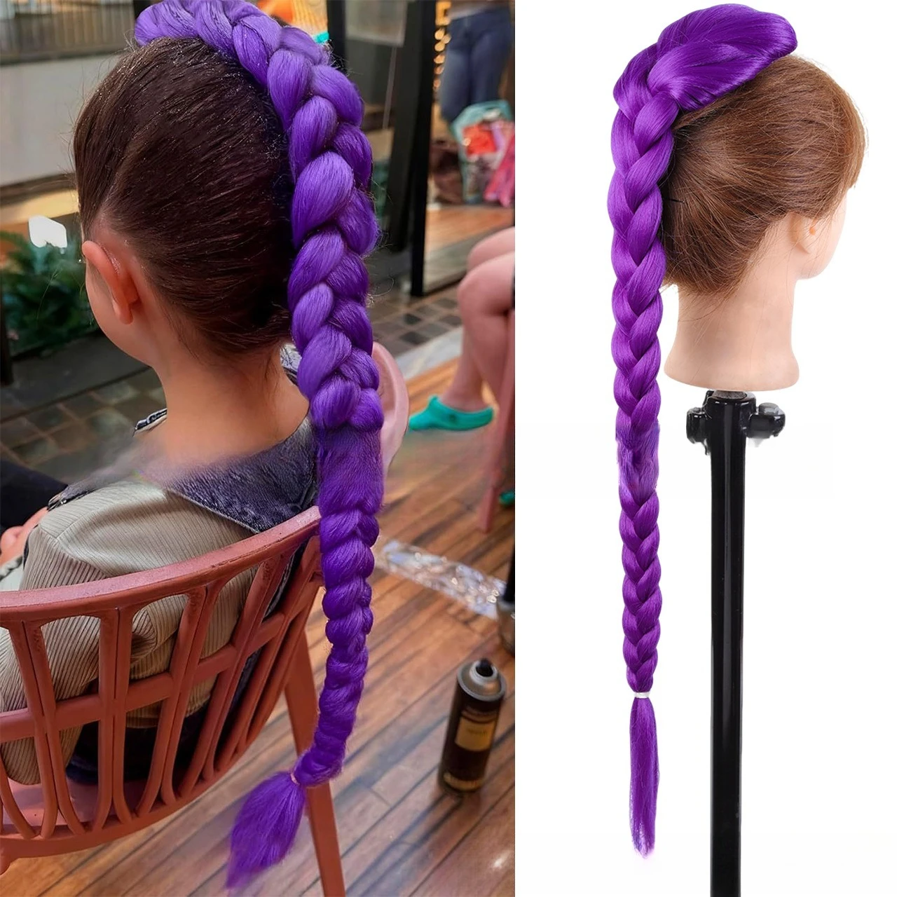 Trecce viola Coda di cavallo 26 pollici Capelli lunghi Estensioni Rumi Trecce Parrucca cosplay per la festa in scena Costume di Halloween Cosplay