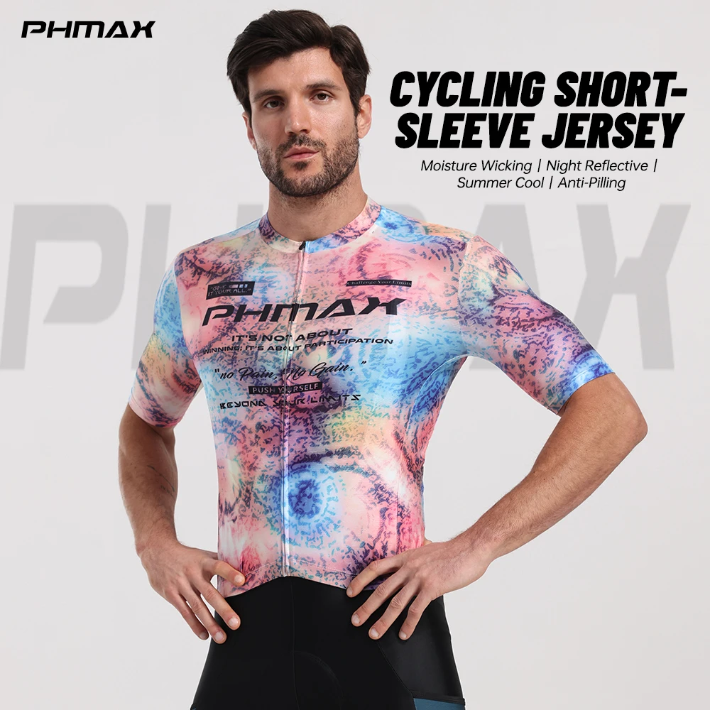 PHMAX Men Short Sleeve Cycling Jersey Breathable Road Quick Dry Cycling Bicycle Shirt Summer MTB Cycling Wear Pro Clothes