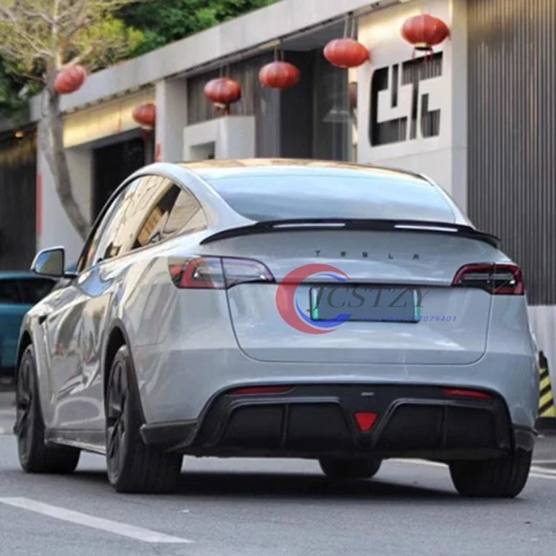 Trunk Bright Black and Carbon Fiber Pattern ABS Lid Spoiler Wing Car Tailgate Body Kit Accessories For Tesla Model Y  2021 -2024