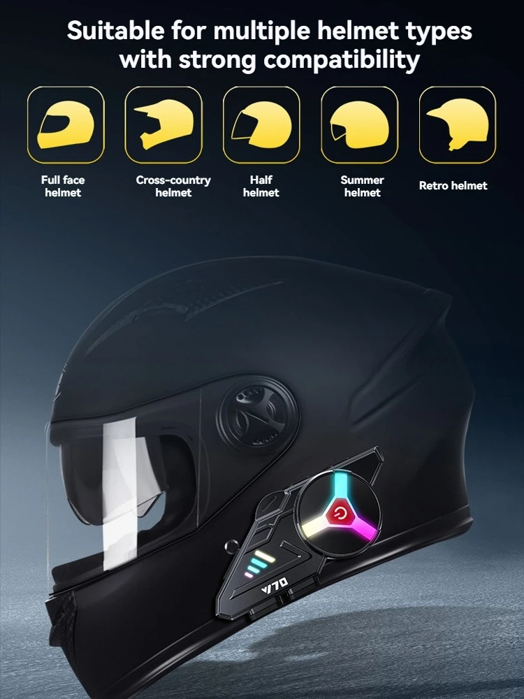 

Motorcycle Helmet Bluetooth Earphones Equipped With V5.3 Bluetooth Module IP67 Waterproof and Dustproof Level RGB Color Lighting