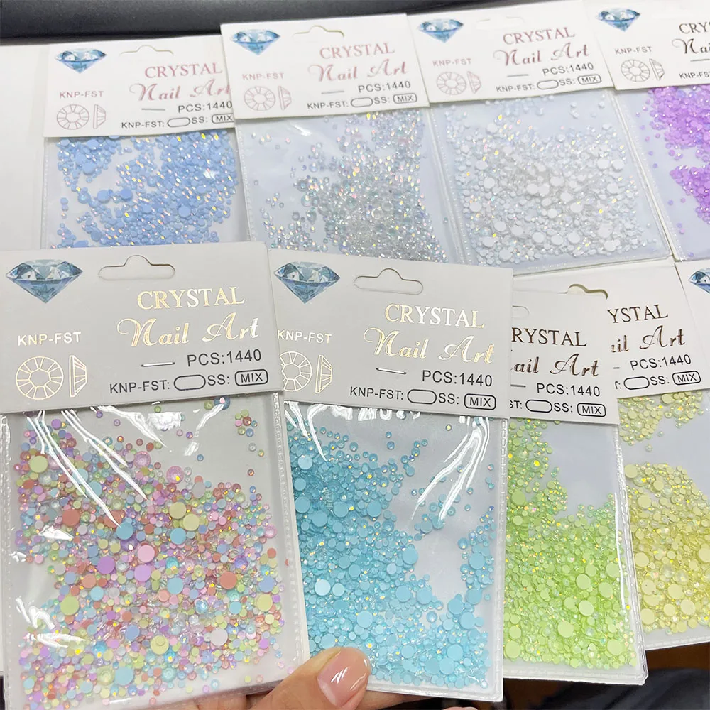 3D Pérola Strass para Nail Art, Cores Sereia Doce, Flatback Redondo, Contas De Cristal, Nail Art Decoração, DIY Manicure Design, 1440PCs